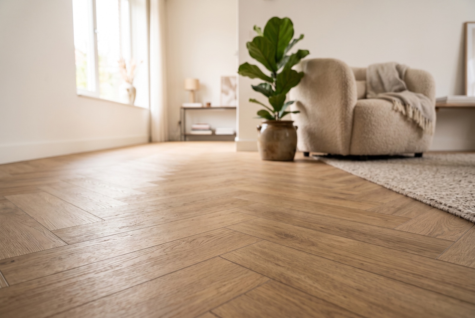 PVC visgraatvloer in warm eiken